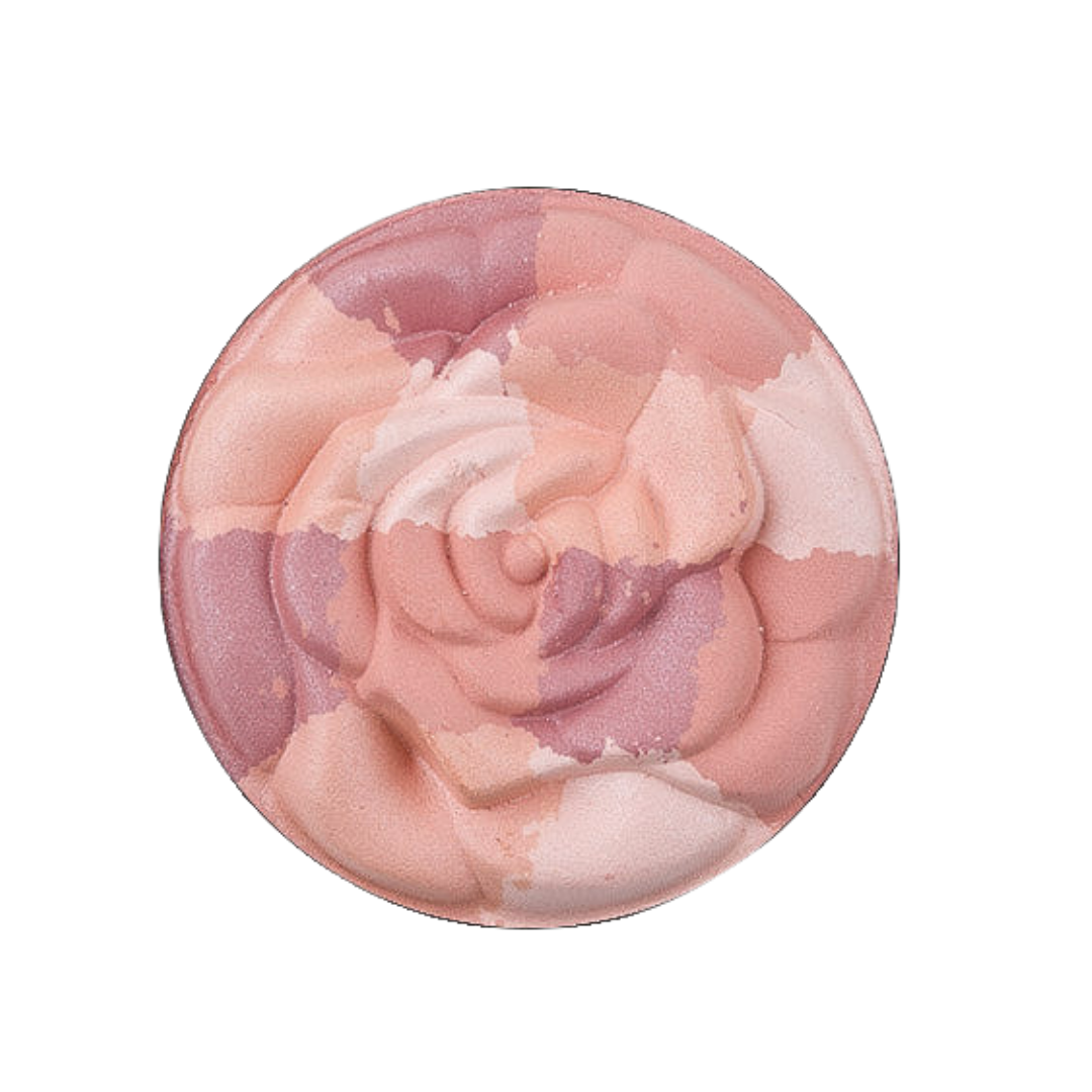 A pan of Chantal Hart Bouquet Blush showing a floral-shaped multi-dimensional blush featuring light mauves and soft pinks