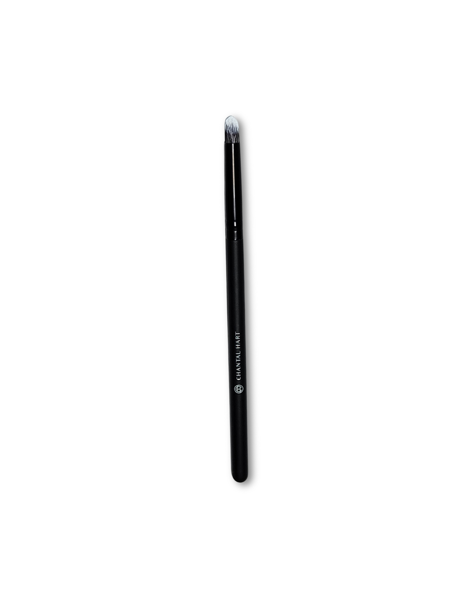 A sleek black eyeshadow brush with a rounded brush head, designed for precise application and blending of eye makeup.