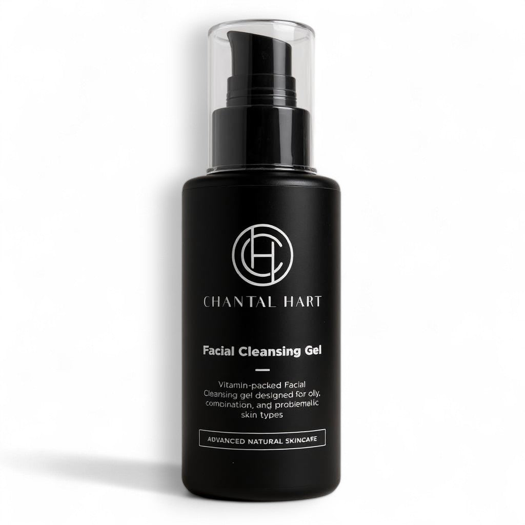 Black bottle of Chantal Hart Facial Cleansing Gel on a white background