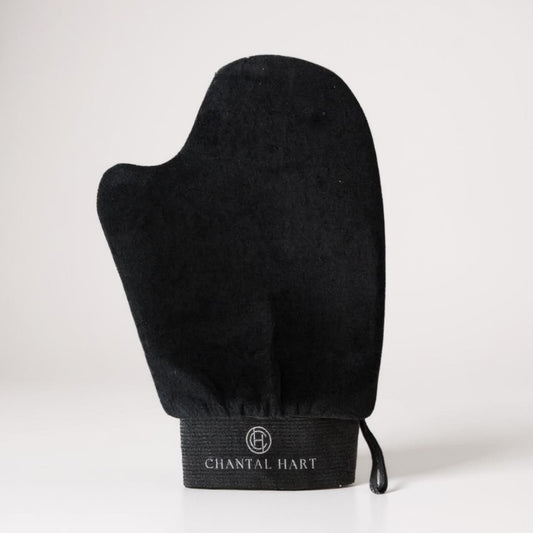 Black mitt with 'Chantal Hart' branding on a white background