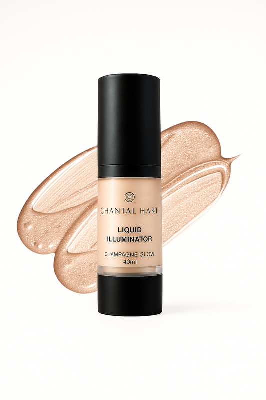 Chantal Hart liquid illuminator bottle with swatches on a white background