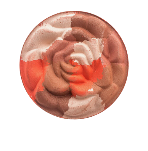 A pan of Chantal Hart Bouquet Blush showing a floral-shaped multi-dimensional blush with bronze and orange tones