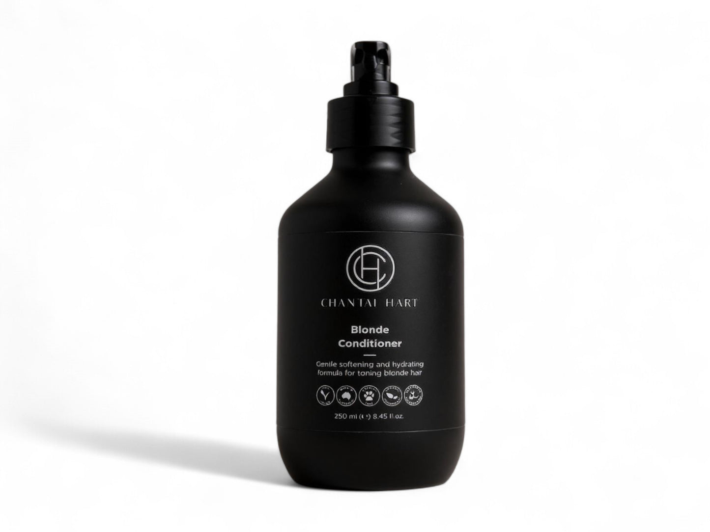 Black conditioner bottle with brand logo on a white background