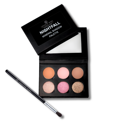 A black eyeshadow palette featuring 3 Matte eyeshadows and 3 shimmer eyeshadows