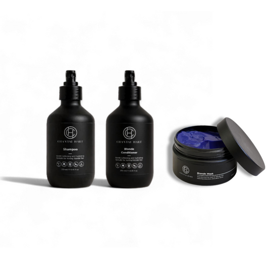 Set of black hair care products with a jar on a white background