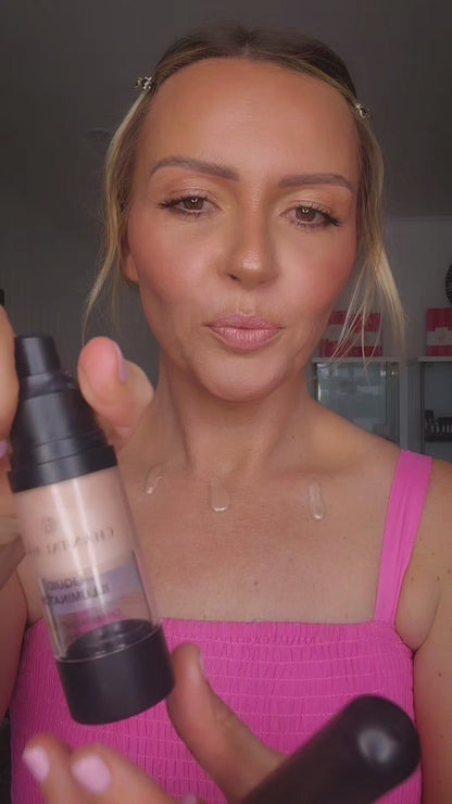 Chantal Hart using liquid mineral Illuminator on decolletage with a makeup brush 