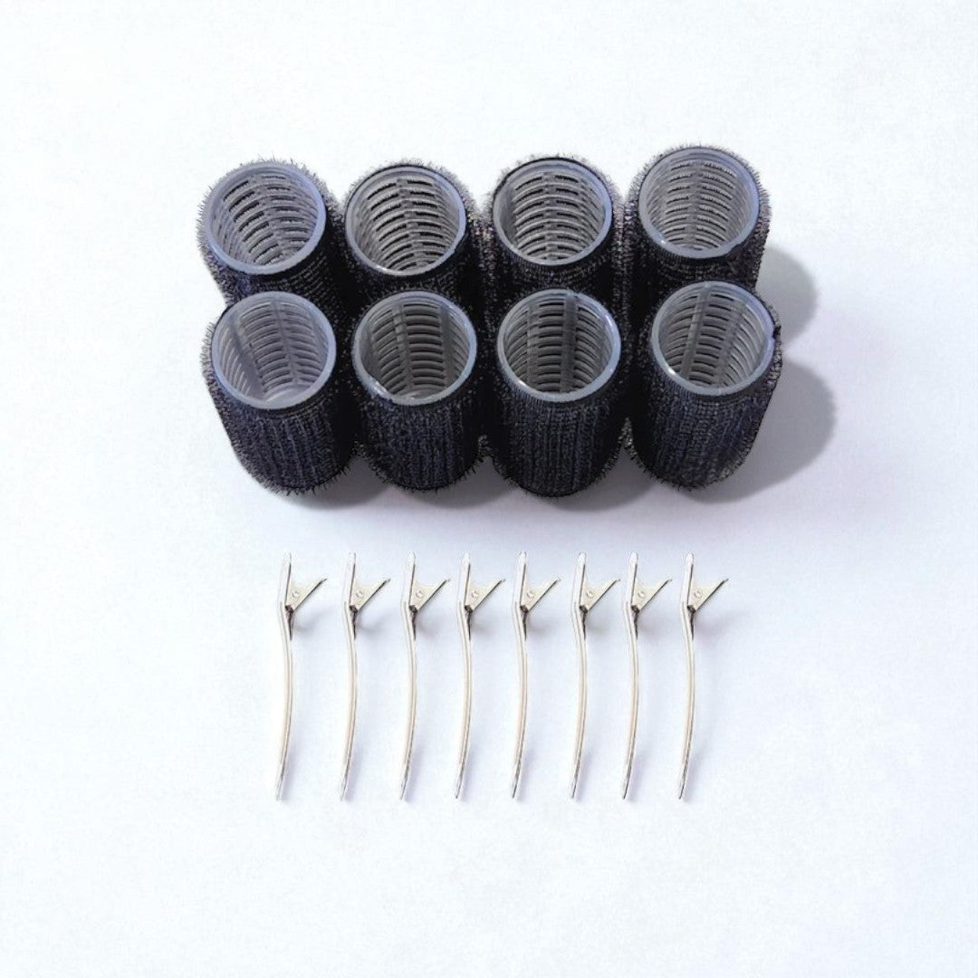 8 Black velcro rollers and 8 silver clips