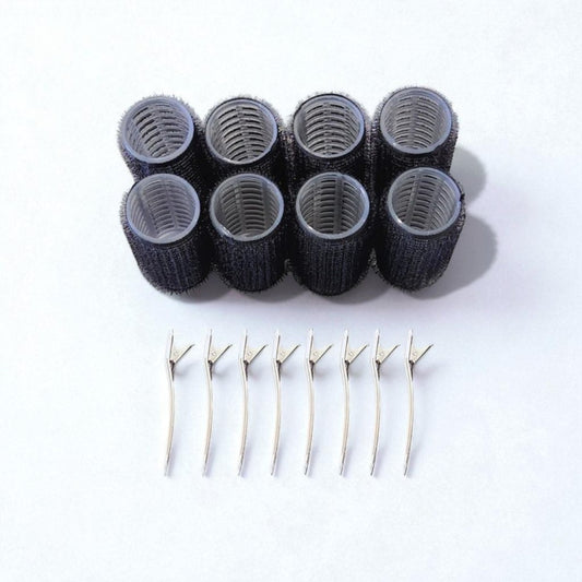 8 Black velcro rollers and 8 silver clips